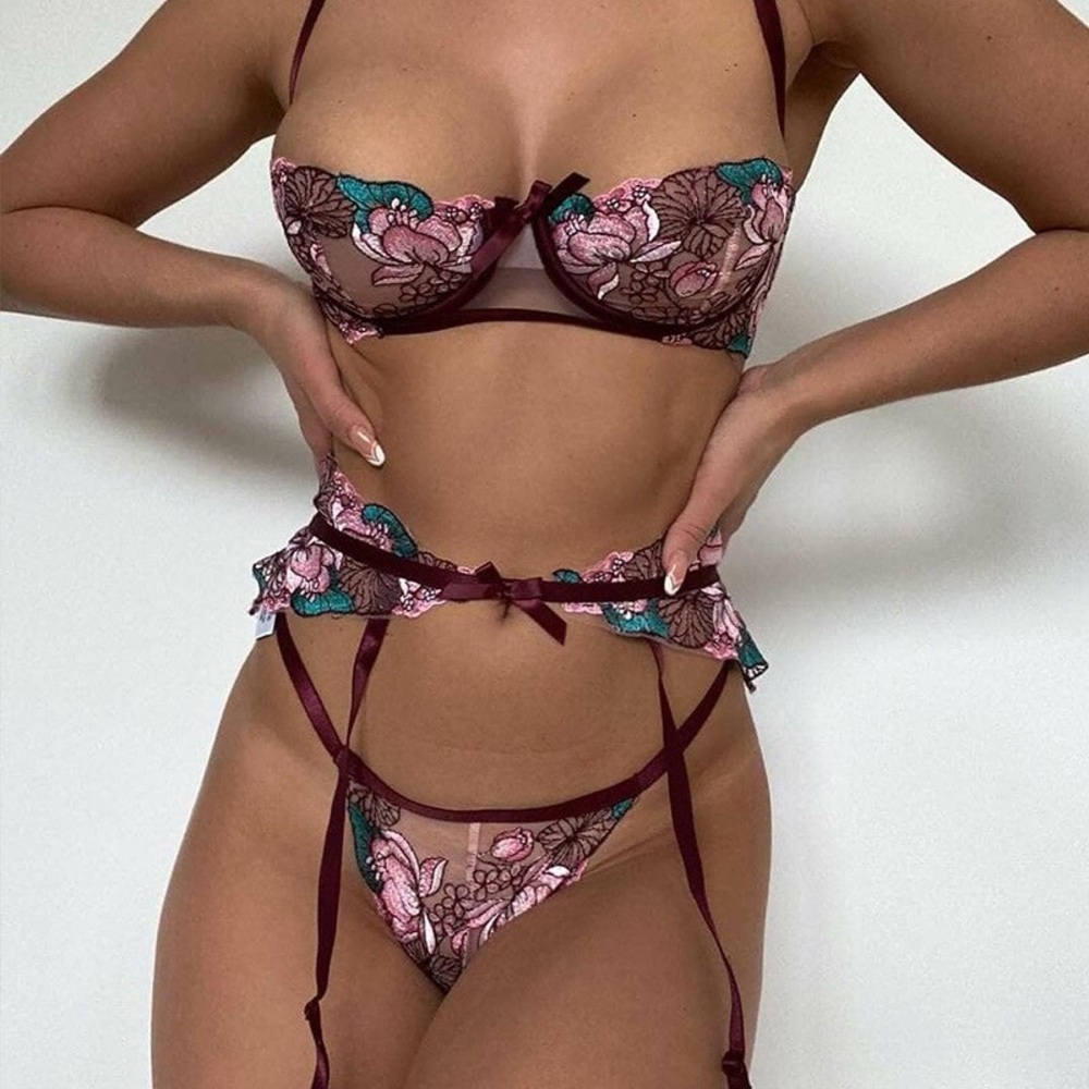 Ctrl Nuit Indie Lingerie Brand 3 piece Lace Floral Set
